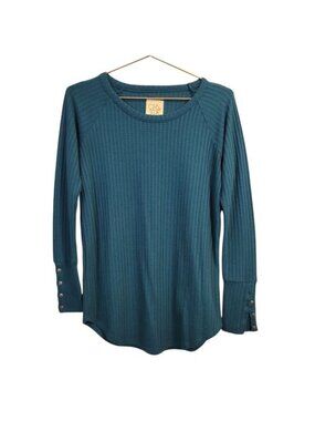 Chaser | Long Sleeve Waffle Thermal Tunic Sweater Top button Cuff Teal Green
